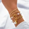 Ensemble de bracelet à maillon et en perles plaqué or 14 carats, Bijoux tendances pour femmes.