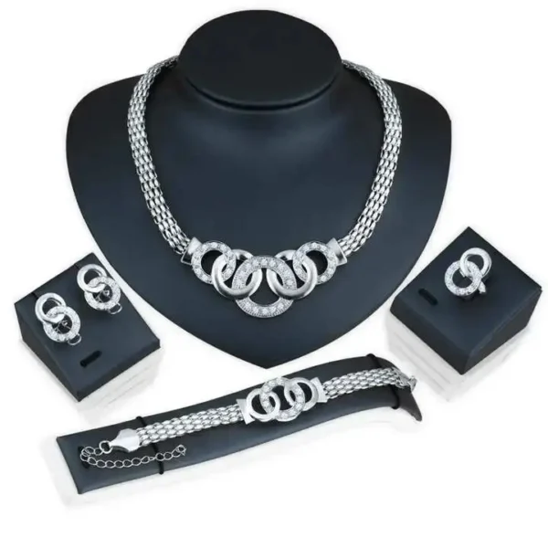 Ensemble de bijoux Collier-Boucles d'oreilles - Bracelet et anneau plaqué argent