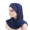 Turban et hijab extensible en polyester et spandex bleu marine.