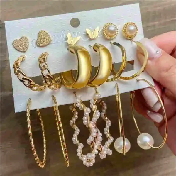 9 paires conceptions mixtes grand cerceau boucles d'oreilles ensemble perle délicate papillon boucles d'oreilles pour femmes bijoux.