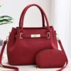 Ensemble de sac à main en cuir PU crocodile couleur rouge pour femmes.