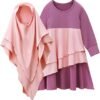 Ensemble de robe manche longues + hijab pour enfant rose séchée.