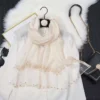 Grand châle aux bords perle doré de luxe pour femme blanc.