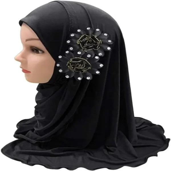 Hijab en dentelle à fleur pour petite fille dec 2 à 7 ans.