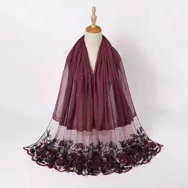 Chale-hijab en dentelle brodé pour femme