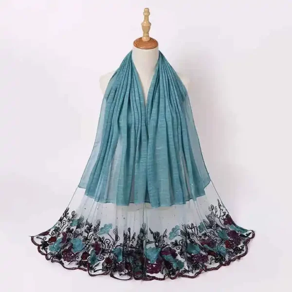 Chale-hijab en dentelle brodé pour femme